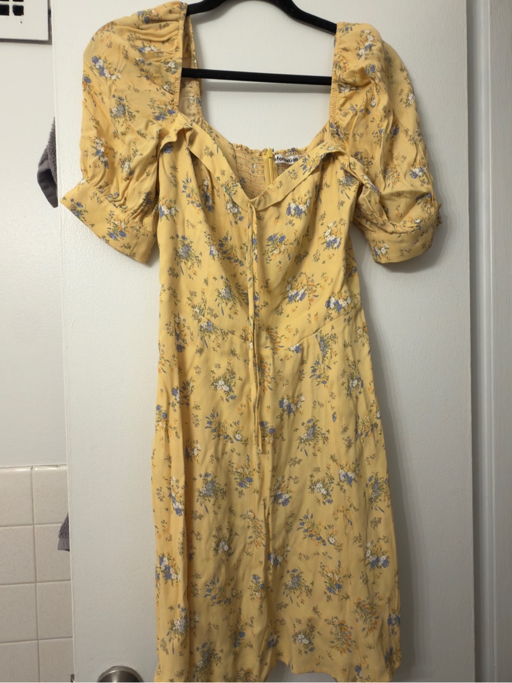 Reformation Yellow Floral Puff-Sleeve Mini Dress